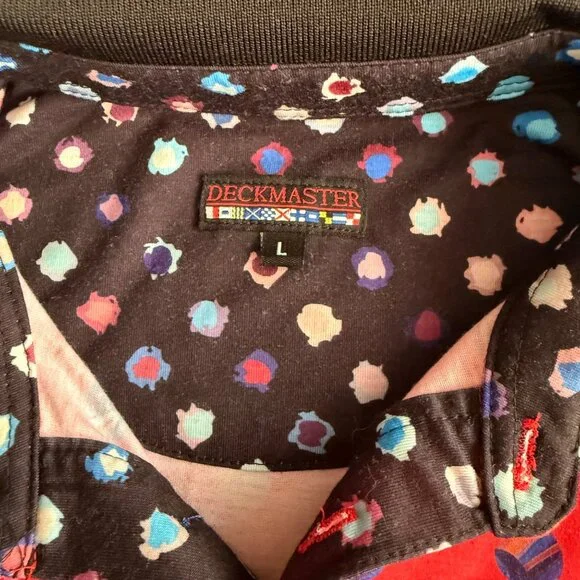 Deckmaster Mens Polka Dot Polo Shirt L Red & Navy - Picture 2 of 4